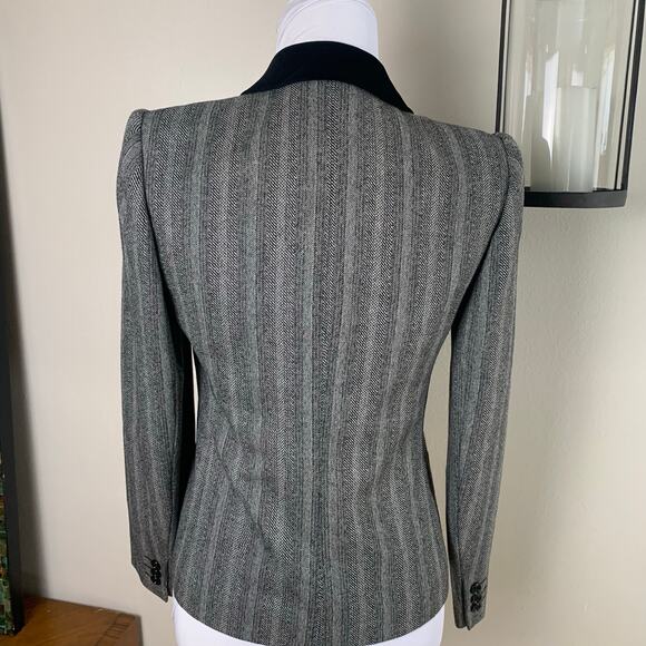 Vintage Joseph Picone Sz 4 Blazer Jacket Black Tweed Velvet Collar Wool Career - Picture 10 of 14